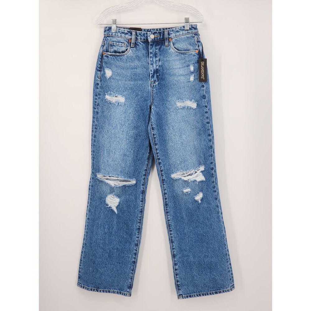 Blank NYC Blue Distressed Straight Leg Jeans